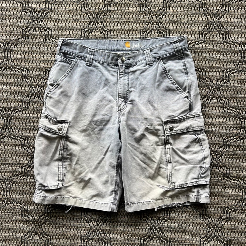 Carhartt Shorts Mens 34 Grey Cargo Relaxed Fit 100277 470 Distressed Workwear